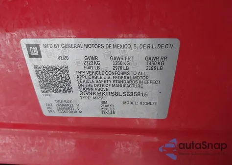 2020 Chevrolet Blazer Awd Rs из США, поврежденный, VIN 3GNKBKRS8LS635815